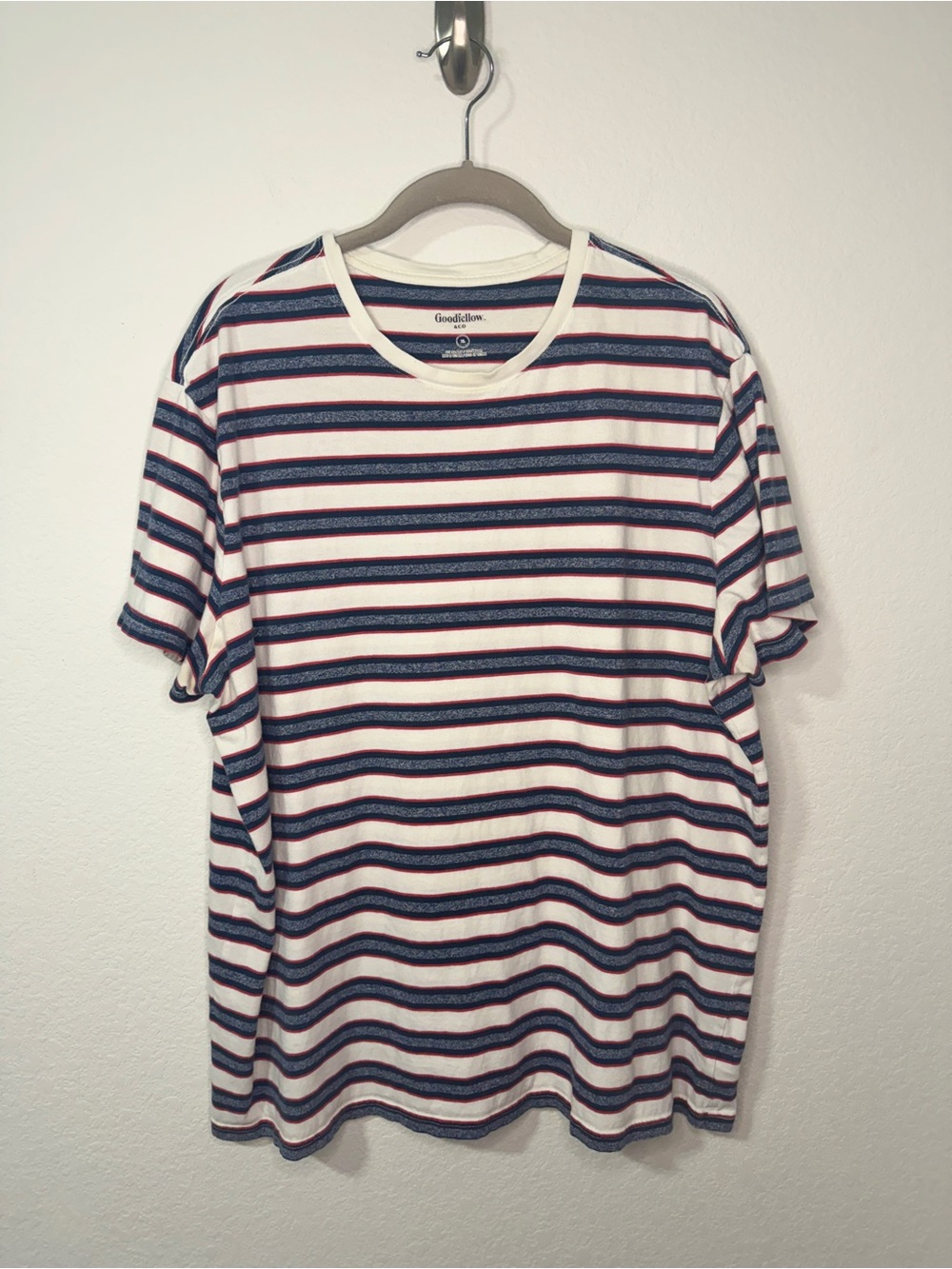 Goodfellow & Co White Navy Red Striped Crew Tee
